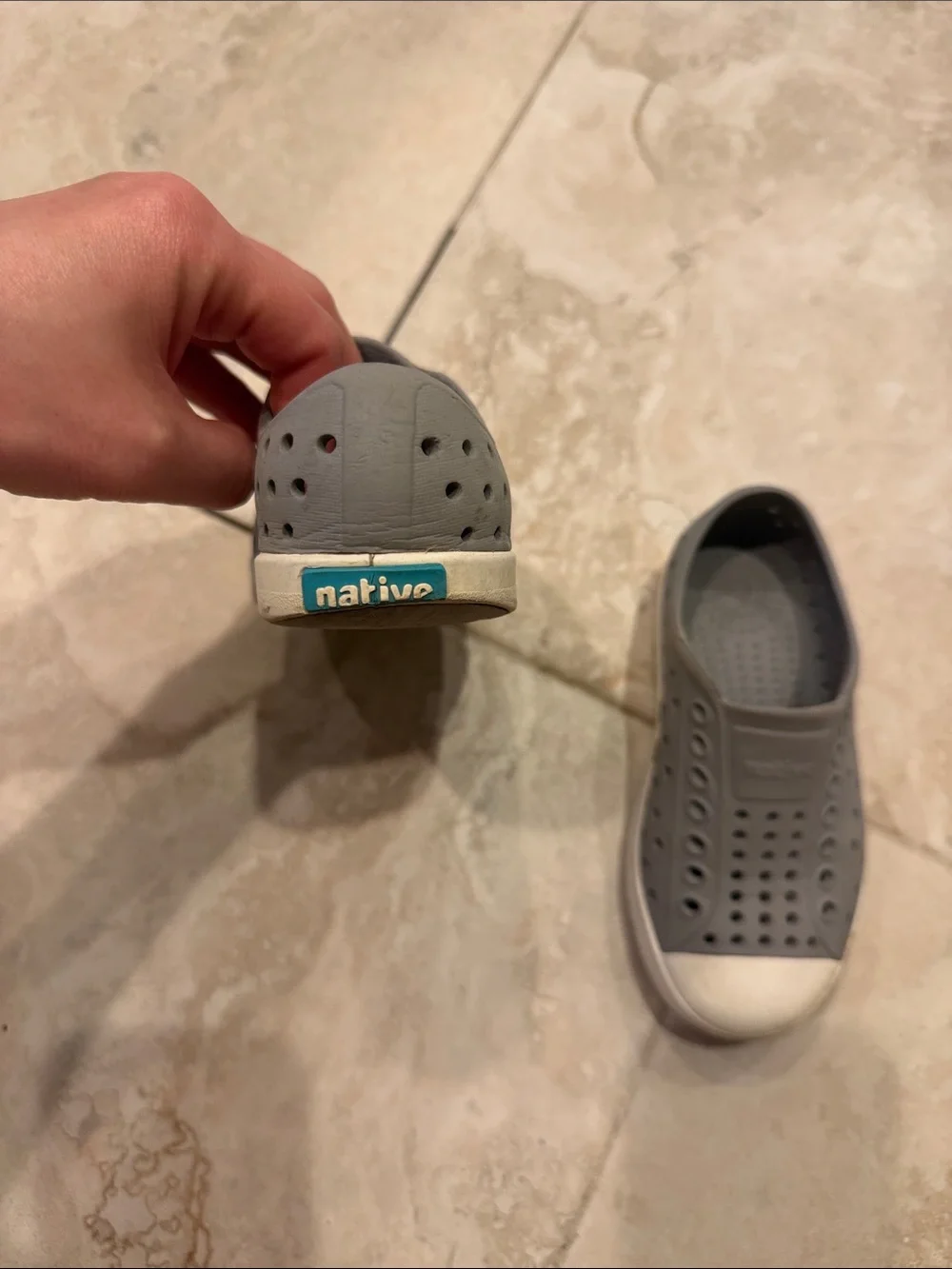 Native Gray Slip-On Sneakers with White Toe Caps